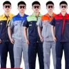 廠家直銷夏季拼肩短袖勞保工作服男女款短袖制服車間工作服套裝