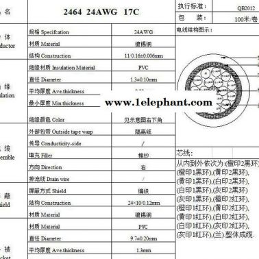 美標UL2464 24AWG 17芯信號屏蔽線 雙絞線阻燃環(huán)