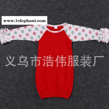 歐美外貿(mào)熱賣款兒童純棉插肩袖睡袋衣 女童圣誕節(jié)日款拼色睡袋裙