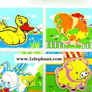 ** 益智 動物穿線盒 穿線卡通動物穿線板木制玩具 兔子穿線